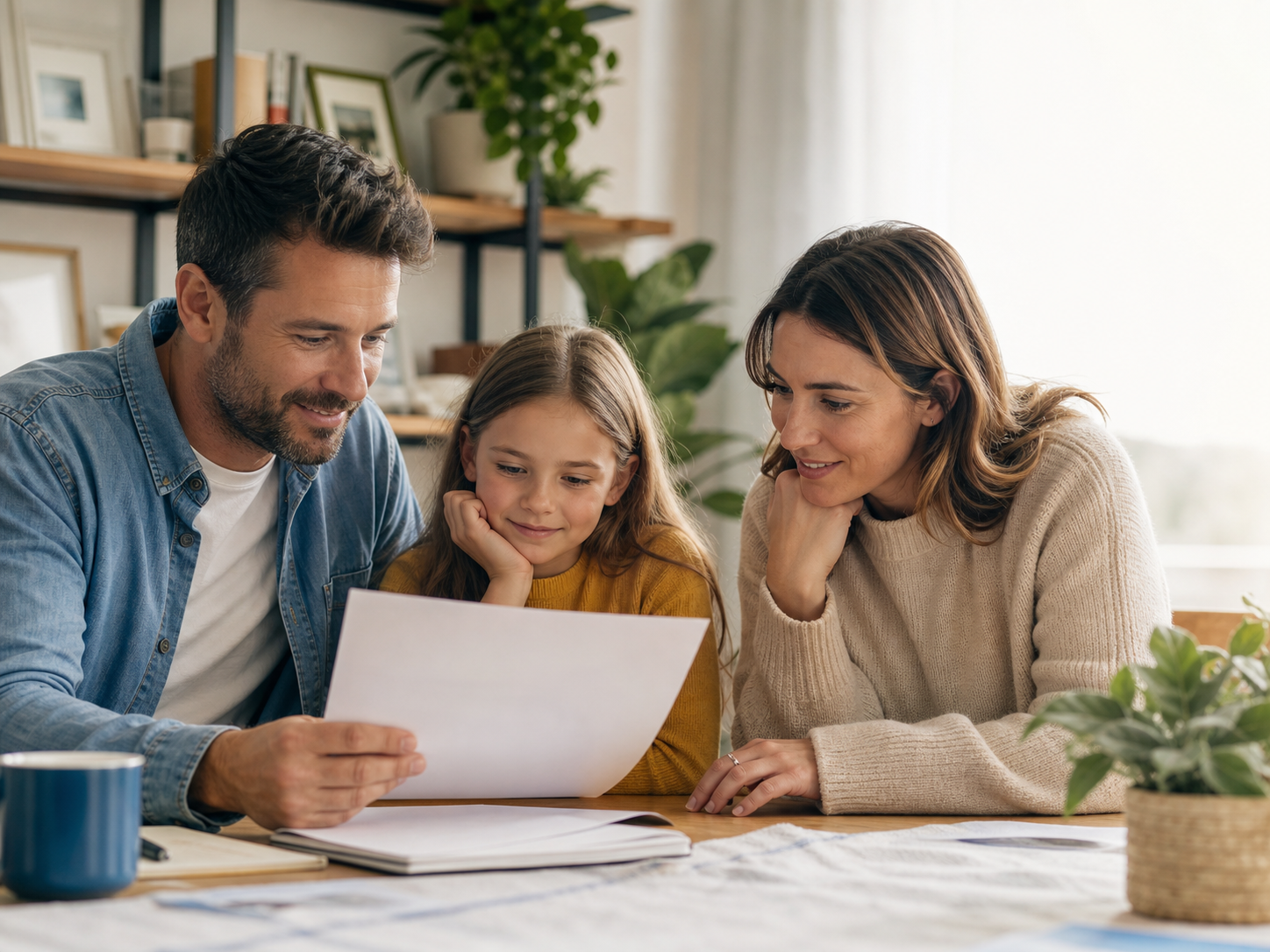 Houston insurance agency helping a family review coverage options at home